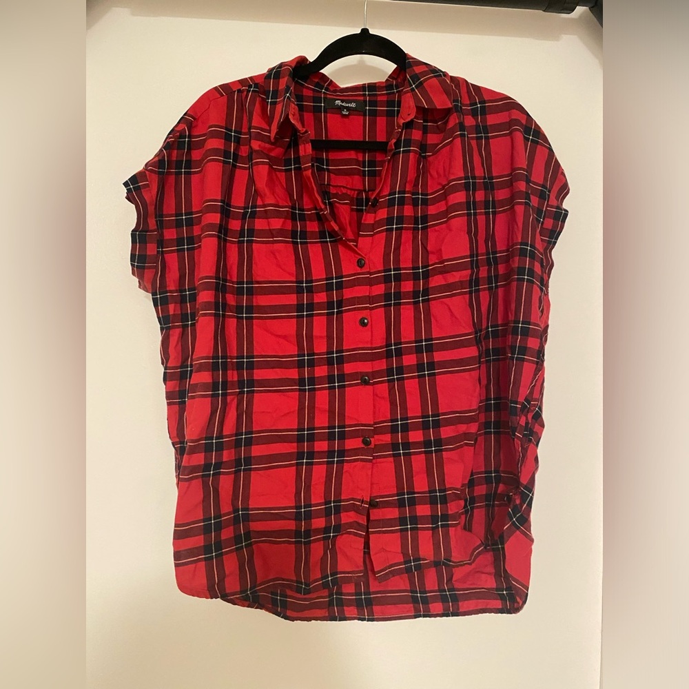 Madewell red plaid button up blouse size medium